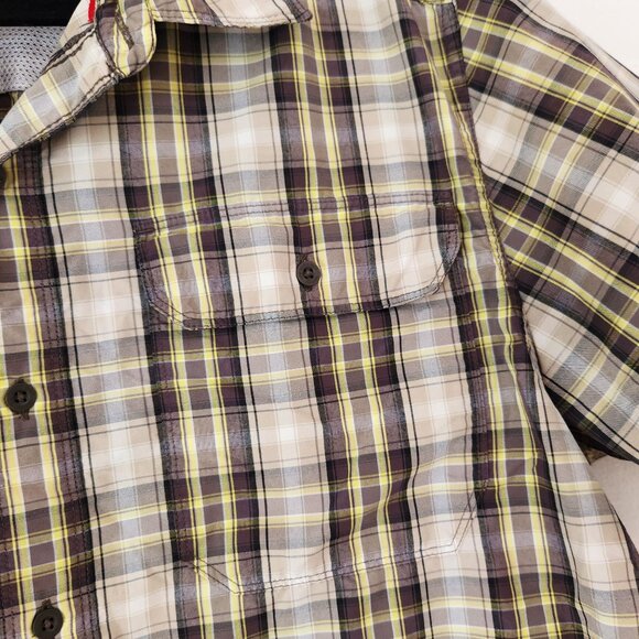 The North Face TNF Green Plaid Short Sleeve Button Down Shirt Hiking Camping L - Picture 4 of 8